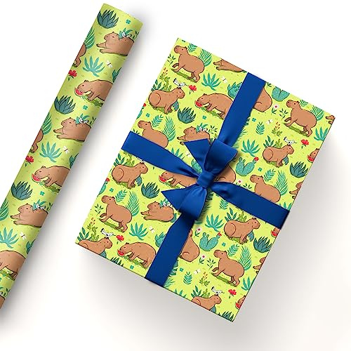 Rhafly Capybara Kraftpapier 5 Blatt 51 x 75 cm Geschenkpapier Geburtstags Geschenkpapier für Kinder Geschenk Papier für Geburtstagspartys, Festliche Dekoration (Grünes Weiden)