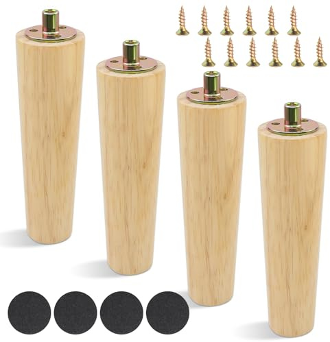 TOKSEO 4 Stück 15cm Möbelfüße Holz, Konisch Tischbeine Holz Schrankbeine, Sofa Stuhlbeine mit Montageplatte Gummipads, Holzfüße für Möbel Schrank Stuhl Tisch
