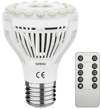SANSI Bombilla de cultivo E27 regulable, 4,5 W, espectro completo | Para plantas de interior, Con control remoto, Alta PPFD, Temporizador de 4, 8 y 12 horas