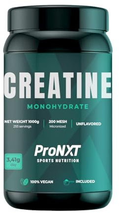 ProNXT Creatina Monohidrato 1000g (1Kg)- 200 Mesh Micronizada | 293 Dosis |Alta Solubilidad con Cacito Dosificador | Suplemento Deportivo