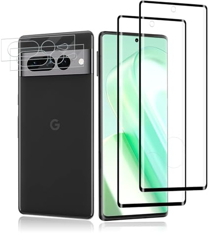 2+2 Pièces Verre trempé pour Google Pixel 7 pro+Caméra Verre, 0,33mm Couverture 3D Anti-Rayures Vitre Protection, Dureté 9H,Toucher sensible Protection écran, HD Sans Bulle Pixel 7 pro Protection