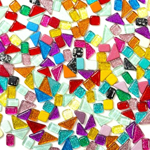 VESONNY 300g Glass Mosaic Tiles Arts and Crafts - Assorted Colors and Shapes, Mini Glass Tiles Pieces for Adult Crafts, DIY Arts, Home Decoration, Photo Frames, Mirrors, Vases & Coasters