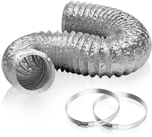 HG Power Abluftschlauch 150mm Klimaanlage Länge 2m mit 2 Schlauchschellen | Verstärkte Flexible Aluminiumaus Schlauch Rohr Flexschlauch für HVAC, Abzugshaube, Rohrventilator, Trockner, Silber
