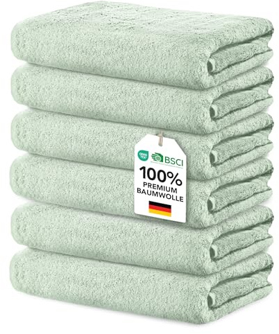 Ôhm Duschtuch 70x140 cm – 6er Set, 100% Baumwolle 500 g/m², Salbei – extra weich & saugstark für Dusche, Sauna & Wellness – Oeko-Tex Zertifiziert
