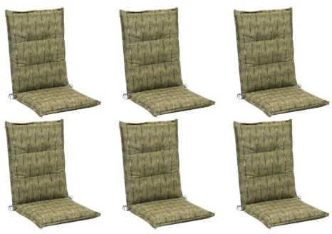 Home4You 6er Set Mittellehner-Stuhlauflagen Grün mit Blättermotiv – Gartenstuhlauflage 108 x 50 x 7 cm – Baumwolle Polyester Mischgewebe – Polsterung für Mittellehner – Gefertigt in Deutschland