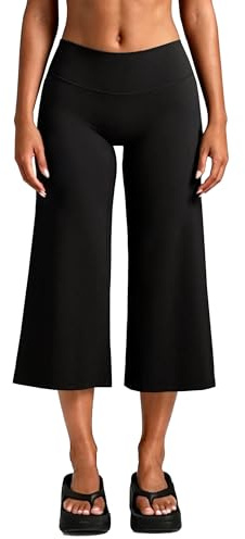 Navneet Caprihose Damen Sommer Wide Leg 3/4 Hose Weites Bein Yoga Sport Leggings Fitness Outfit