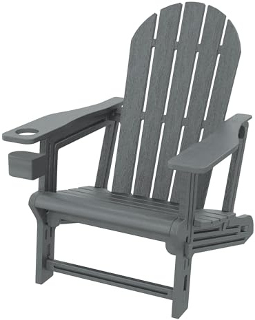 ML-Design Adirondack Loungestuhl mit Getränkehalter, Grau, Gartenstuhl aus Kunststoff, Holzoptik, Gartensessel mit Stecksystem, Adirondack Chair wetterfest, Outdoor Loungesessel für Garten & Terrasse