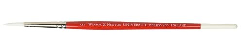 Winsor & Newton Series 233 Size 5 University Short Handled Round Brush | White Tips, Synthetic, Multi-Purpose Brushes, For Fluid Oils, Watercolors, and Acrylics, Distinctive Red Handles,