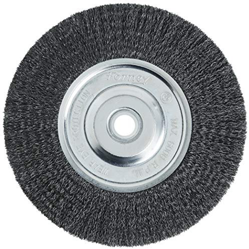 Forney 72747 Wire Bench Wheel Brush, Fine Crimped with 1/2-Inch and 5/8-Inch Arbor, 6-Inch-by-.008-Inch