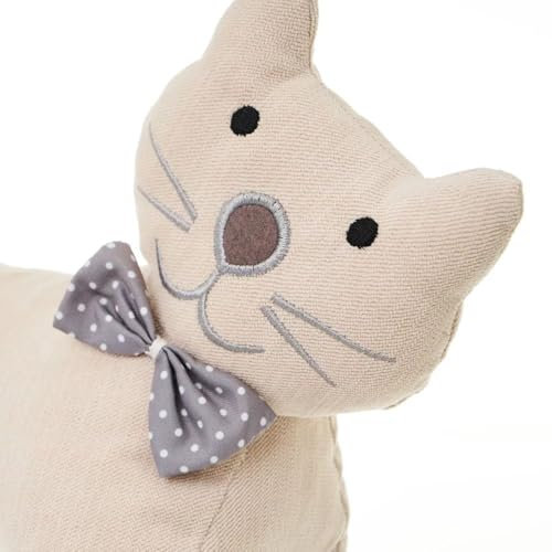 Dcasa - Tope de Puerta Decorativo Gato Tela-Alena - Beige