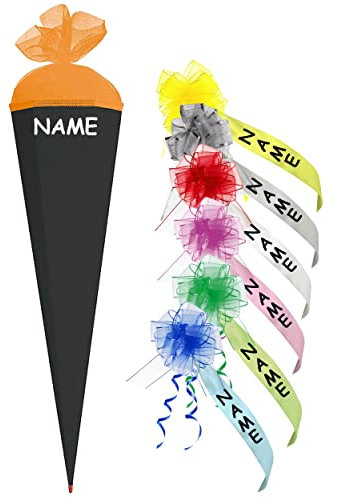 Schultüte - Rohling - schwarz - 85 cm - incl. Namen und individueller Schleife - mit Holzspitze/Filzabschluß - Zuckertüte Roth - zum Basteln, Bemalen und Be..