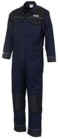 JCB Trade Coveralls Mens Knee Pad Heavy Duty Overalls Boilersuit Work Mechanics (Blue, Large)