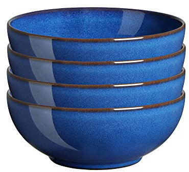 Denby IMP-005B/4 Imperial Set of 4 Coupe Cereal Bowls Set, Stoneware, Cobalt Blue