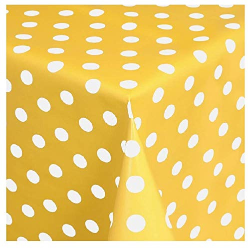 KEVKUS Wachstuch Tischdecke Meterware 01150-10 Punkte gelb Polka dot Größe wählbar in eckig rund oval mit Paspel Borte Schnittkante (Schnittkante (ohne Einfassung), 120 x 160 cm oval)