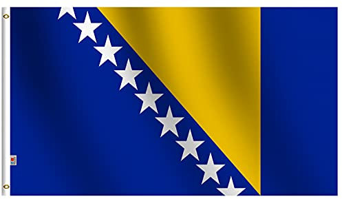 rhungift Bosnien-Herzegowina-Flagge, 90 x 150 cm, für den Außenbereich, groß, beidseitig robust, 100D-Polyester, Segeltuchkopf und doppelt genäht, Messingösen einfaches Ausstellen.