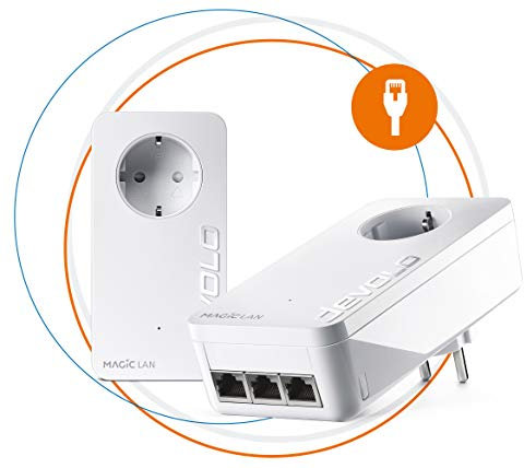 Devolo Magic 2 LAN Triple Starter Kit Powerline für ein stabiles Heimnetzwerk durch Stromkabel, G.hn, 3 Gigabit-LAN-Anschlüsse (spanische Version), weiß