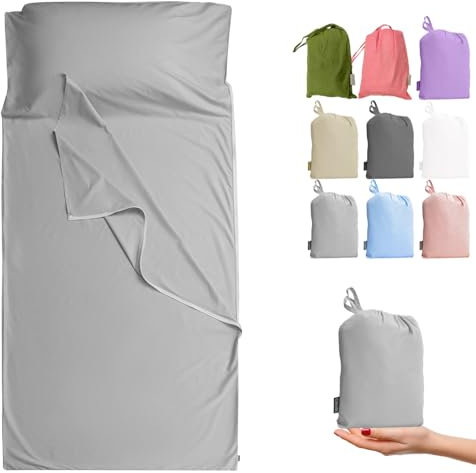 Cozysilk Baumwolle Hüttenschlafsack mit durchgängigem Reißverschluss: Leichter Komfort Reiseschlafsack - Sommer Schlafsack Innenschlafsack Inlett Inlay (85 x 220 cm, Hellgrau)