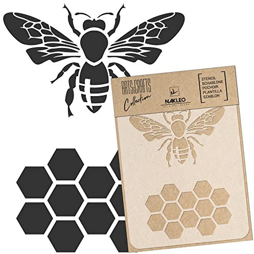NAKLEO Malschablone für Handwerk A4 21x30cm, Bienen Honigwabe Geometrisch Muster, Wiederverwendbare Kunststoff DIY & Scrapbooking Zeichenschablone, Decoupage Kunst Vorlage, Wand Stoff Möbel Holz