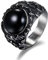 JewelryWe Schmuck Retro Herren-Ring, Gotik Fledermaus Bat Band Ring mit schwarzem Onyx, Silber - Größe 54