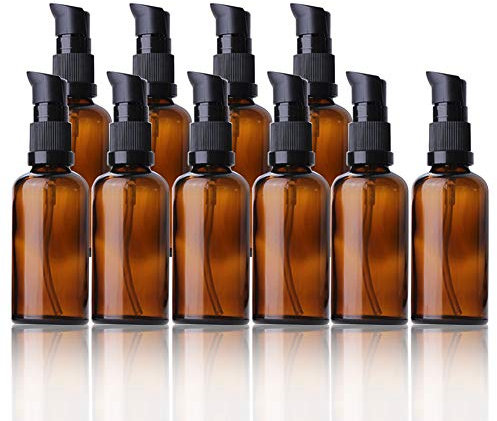 Leer Glasflaschen Braun,10 Stück 50ml Nachfüllbare Glasflaschen Lotionspender Braunglas Flasche mit pumpe Ätherisches Öle Flaschen Reise Flaschen Creme Lotion Flasche Pumpflasche