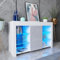 White Gloss Sideboard Cabinet Unit With Storage, Wooden Cupboard Display Cabinet with LED Lights, High Gloss Grey Door Glass Shelves for Living Room Dining Room