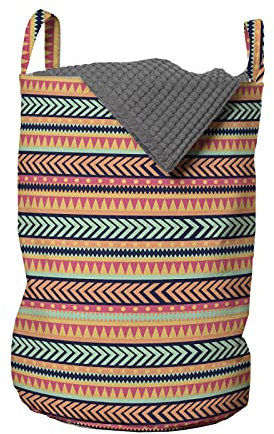 ABAKUHAUS Stammes Wäschesack, Pfeile Triangel und Rhombs, Wäschekorb mit Griffen Kordelzugverschluss für Waschsalons, 33 cm breit x 49 cm hoch, Mehrfarbig