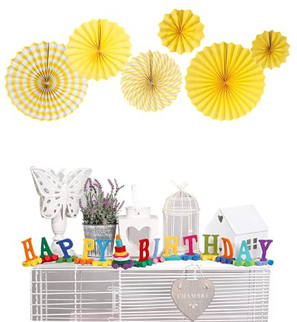 Matissa 6pcs Paper Fan Decorations Party Hanging Ceiling Decorations Yellow Birthday Colourful Christmas Halloween birthday valentine baby shower (Yellow Shade)
