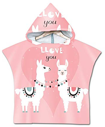 DOTBUY Badeponcho Strandtuch mit Kapuze, Kinder Jungen Mädchen 3D Cartoon Alpaka Muster Mikrofaser Kapuzenhandtuch Wechselkleider Bademantel Badetuch Poncho Handtuch (60x80cm,Rosa B)