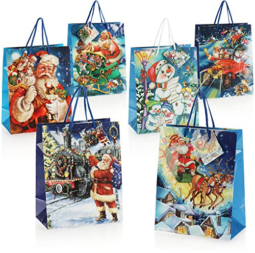 com-four® 6x Geschenktüte für Weihnachten, Nikolaus und Advent - Geschenkverpackung 32cm / L - Geschenktasche mit Weihnachtsmotiven - Geschenkbeutel aus Papier (06 Stück - L)