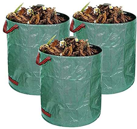 Sacs Verts pour Déchets De Jardin 100L/27 Gallons Sac À Déchets De Jardinage Résistant À l'usure avec Poignées,Sac d'herbe De Jardin Réutilisable,Diamètre : 50 Cm, Hauteur : 65 Cm,3PCS