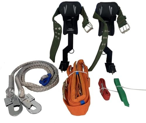 CDZHLTG Baumklettern Ausrüstung Set, Klettergurt Sicherheitsgurt Baumsteigeisen Tree Climbing Spike Baumkletterwerkzeug Fallschutz Seil Rescue Belt für Bergsteigen Baumklettern Outdoor, 2 Gängen