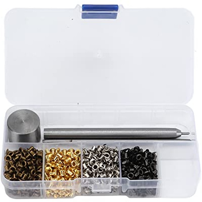 Grommets Tool Metal Eyelets Kit, 2mm Iron Brass Eyelet Grommet Set Setting Tools Eyelet Punch Kit for Bag Shoe Clothes Leather with Plastic Storage Box