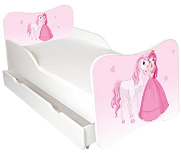 AS-TOR Kinderbett Jugendbett Wiki 80x160 mit Matratze und Schublade - Bett Schlafzimmer Kindermöbel Kinderbetten für Mädchen und Junge, Hochwertige Möbelplatte, Solide und Sicher, Rosa Prinzessin