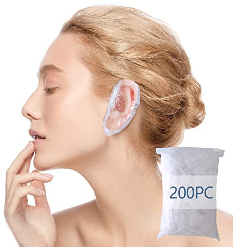 Lot de 200 cache-oreilles jetables transparents étanches pour la douche, le bain, la teinture des cheveux