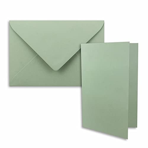 25x DIN B6 Faltkarten Set mit Umschlägen in Eukalyptus - 120 x 170 mm - ideal für Einladungskarten, Hochzeit, Taufe, Kommunion, Konfirmation - Marke: FarbenFroh