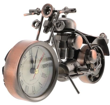 FOMIYES Fahrrad-Ornament, Motorradfigur, Nachttisch-Wecker: Retro, klassisch, handgefertigt, Eisen, Motorradform, Kinderuhr, Metallkunst, Ornament für Tischdekoration, Kaffee, Arbeit, Schreibtisch