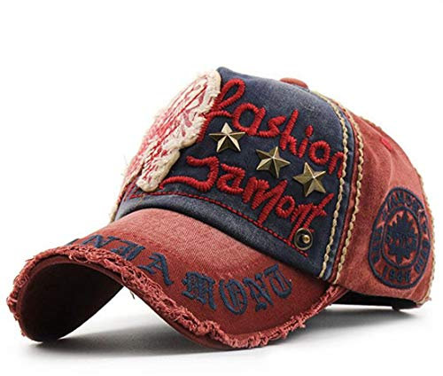 LAIFEKE Baseball Cap Unisex Punk Rock Style Rivet Vintage Distressed Hat mit Stickerei-Patch (Weinrot)