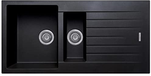 Liquida LG150BL 1.5 Bowl Granite Reversible Inset Black Kitchen Sink with Waste