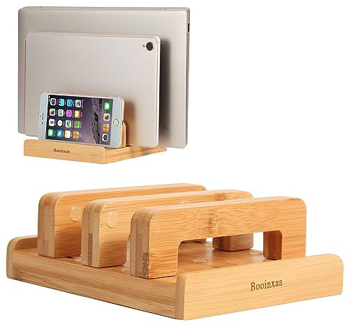 Booinxaa Vertikaler Laptop-Ständer – verstellbare Dockingstation, vertikaler Dual-Laptopständer, kompatibel mit allen MacBook Pro Air iPad Oberflächen, aufrechter Laptop-Halter für Schreibtisch,