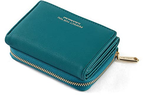 Geldbörse Damen klein, Geldbeutel Damen klein, kleines Portemonnaie Damen mit Große Kapazität, Elegante Damen Geldtasche mit Großes Münzfach 77-Meergrün