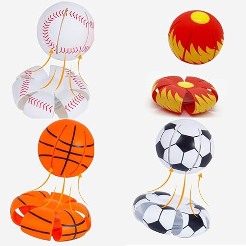 Flying Saucer Ball, 4 Types Magic Ball Toy with Lights Strange Magic Flying Saucer Ball Decompression Deformation Foot Stomp Venting Stomp Ball for Dogs Cats Pets (4PCS)