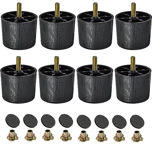 TCHOSUZ Lot de 8 pieds de meubles en plastique de 5 cm - Modernes du milieu du siècle - En plastique léger - Avec boulons de suspension M8 et écrous en T pour rehausseur de canapé-lit