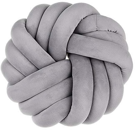 EXQUILEG Knotenkissen, Süß Plüsch Knoten Zierkissen, Lamm-Samt geknotetes Kissen für Sofa, Bett, dekorativ, Zierkissen Knoten, Ø 35 cm (Grau)