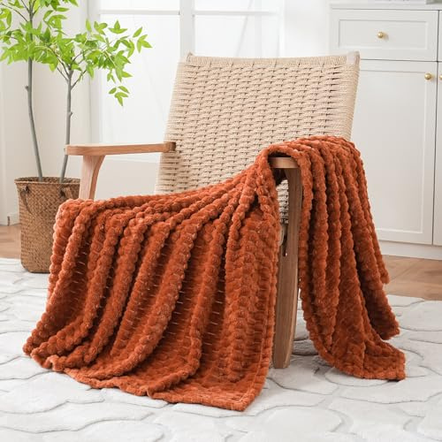 Puncuntex Coperta decorativa in pile di flanella jacquard 3D super morbida, 127 x 152 cm, per divano, sedia, colore arancione bruciato