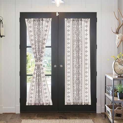 NICETOWN Natural Linen Door Curtains for Glass French Door, Farmhouse Boho Window Rustic Sheer Drapes Light Filtering Rod Pocket Front Sidelight Shade Privacy Added, 1 PC, 35 W x 72 L