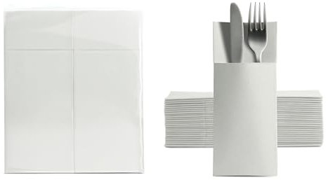 Aroba 50 Soft Point Besteckservietten weiches Material, Volumen & Struktur | fertig gefaltete Servietten mit Schlitz | 32x38 cm 1/8 Falz Bestecktasche |gute Qualität Weiß