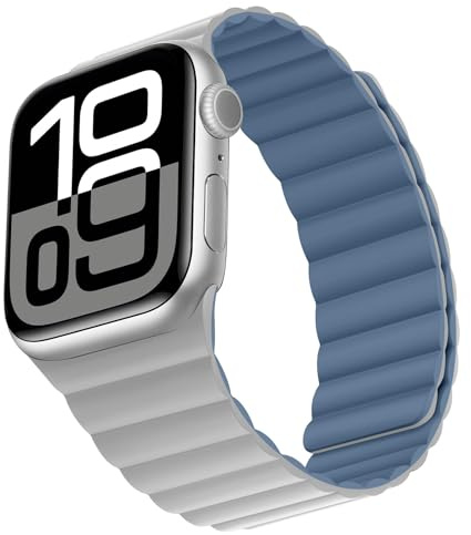 Bisikor Kompatibel mit Apple Watch Armband 49 46 45 44 42 41 40 38mm Silikon Double Sided Wearable Magnetes Ersatzband für iWatch SE Ultra 2 Series 10 9 8 7 6 5 4 3 (38/40/41/42, Grau/Blau)
