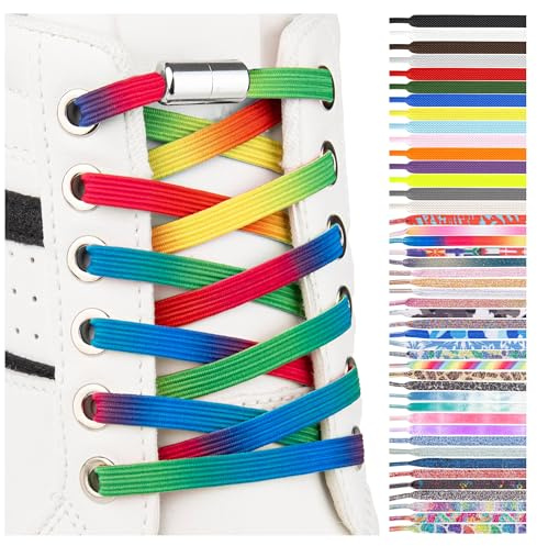 SULPO 2 Paires Lacets élastique plats - attache rapide - Lacets colorés à fermeture rapide - Lacets élastiques pour chaussures - Caoutchouc - Lacets - Lacets enfants & adultes pour baskets