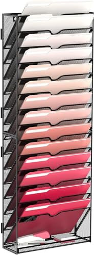 SUPTIDY Netz-Wandordnerhalter, 15-stöckiger Hängeregistratur-Organizer, Bürobriefhalter, Organizer für Papiere, Post, Ordner, Akten, Klemmbrett, Zeitschriftenständer, Schwarz