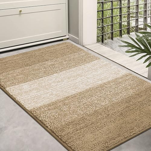 Homaxy Door Mats Indoor, Machine Washable Soft Doormats, Dirt Trapper Super Absorbent Entrance Rug, Non-slip Floor Mats For Inside, Front Back Door, Pets and Dogs (60 X 90 cm, Beige)
